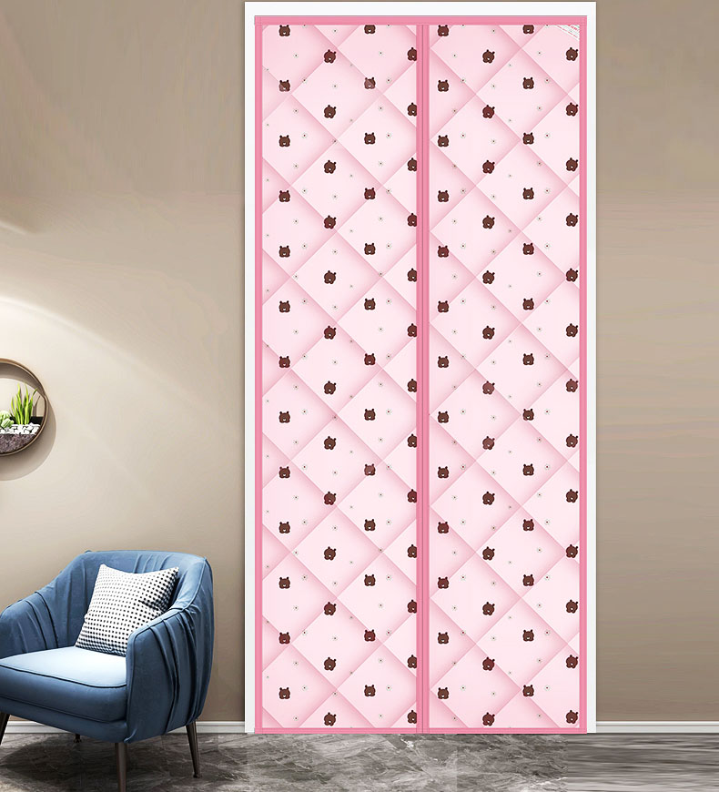 Polyester Vacuum Cotton Magnetic Screen Door curtain Bear Pink